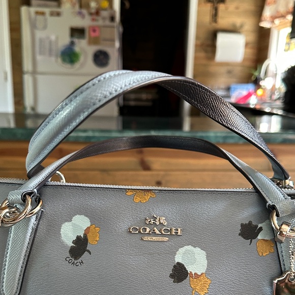 Coach Blue and Black Floral Tote Bag - Picture 3 of 12